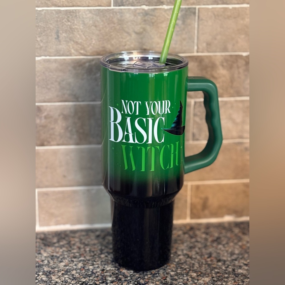 Wicked-Not Your Basic Witch Green and Black Travel Tumbler
